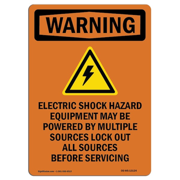 Safety Sign, OSHA WARNING, 5" Height, Electric Shock Hazard, Portrait, 10PK